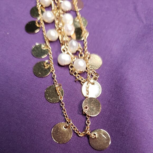 Ann Taylor Factory Signed Three Layer Necklace, Gold Tone w/Mini Baroque Pearls - Picture 9 of 12